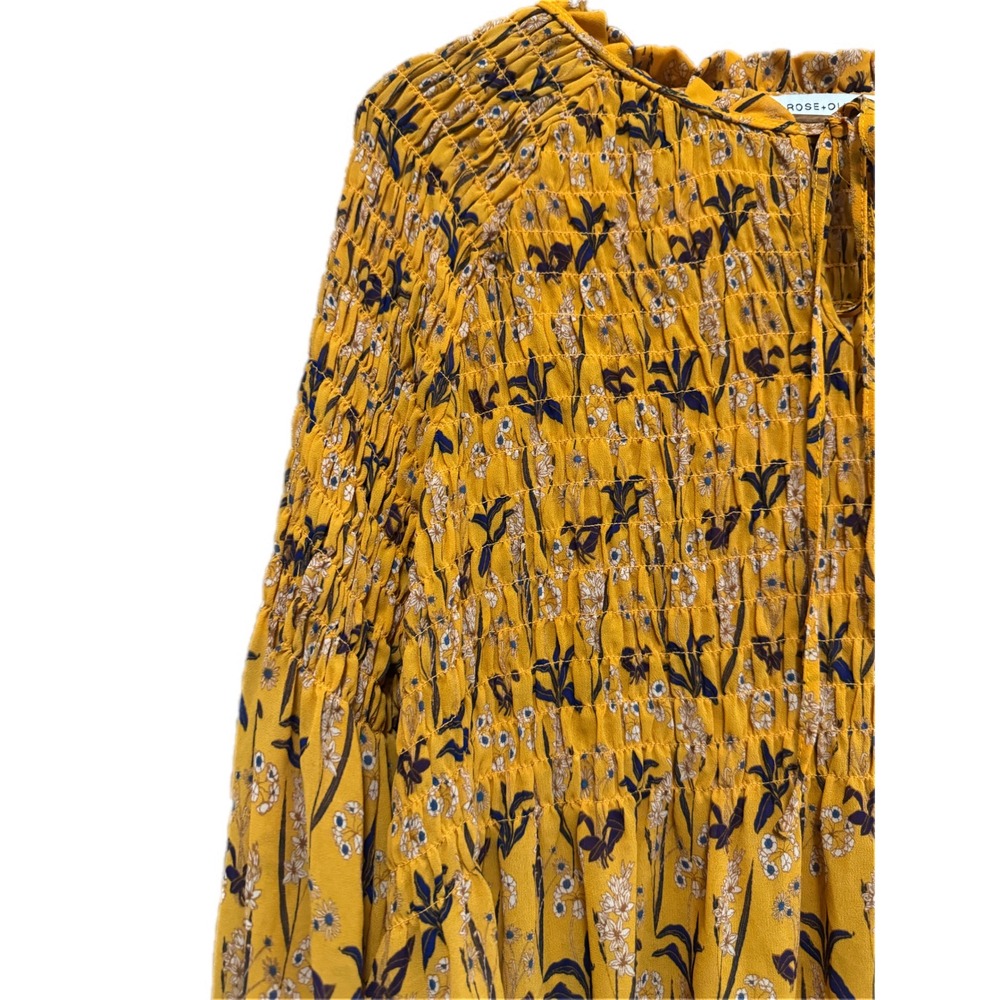 Rose‎ + Olive Smocked Floral Blouse Womens Size M Mustard Yellow Excellent Boho - Picture 6 of 8